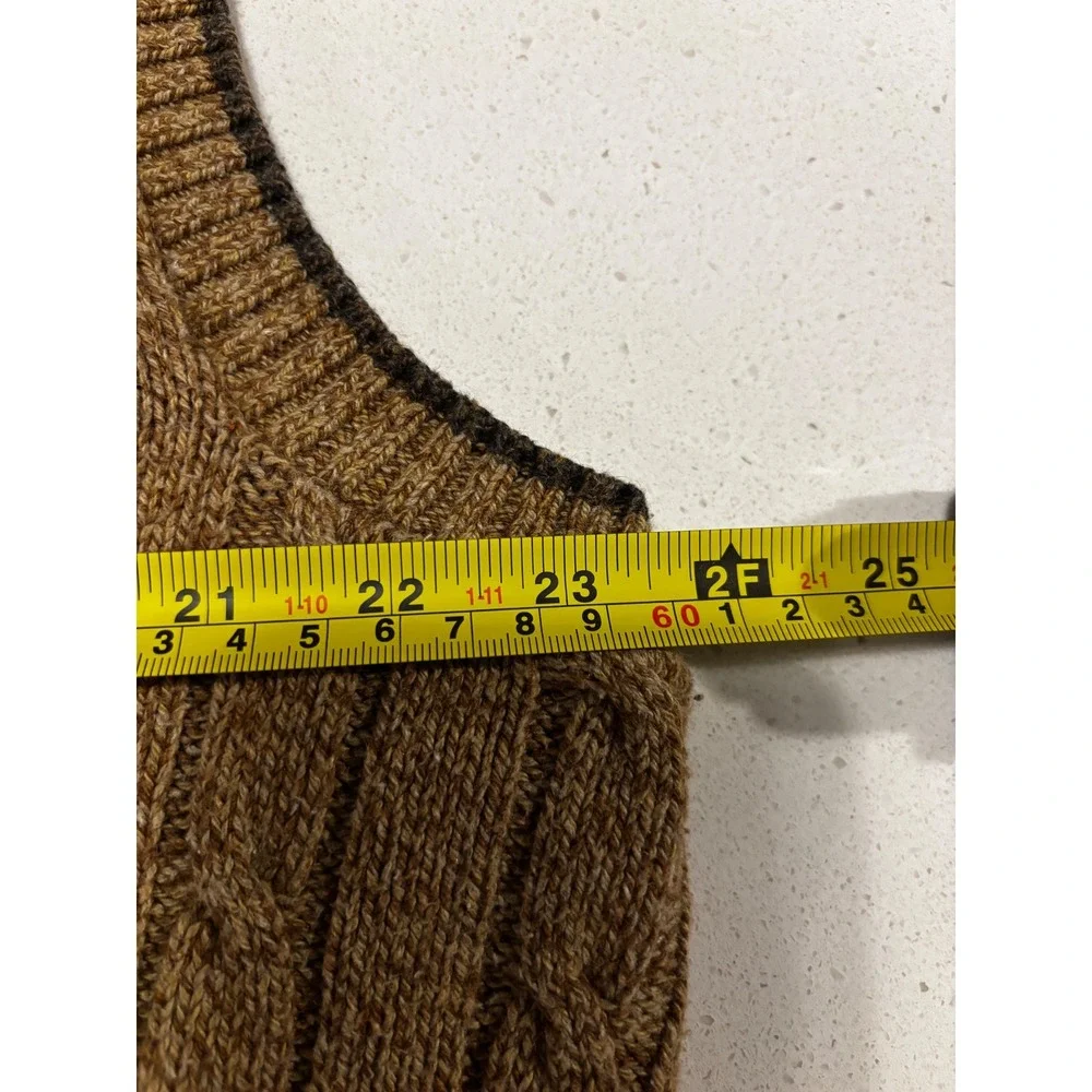 Vintage Susquehanna Trail Outfitters Men XL Brown Cable Knit V-Neck Sweater Vest